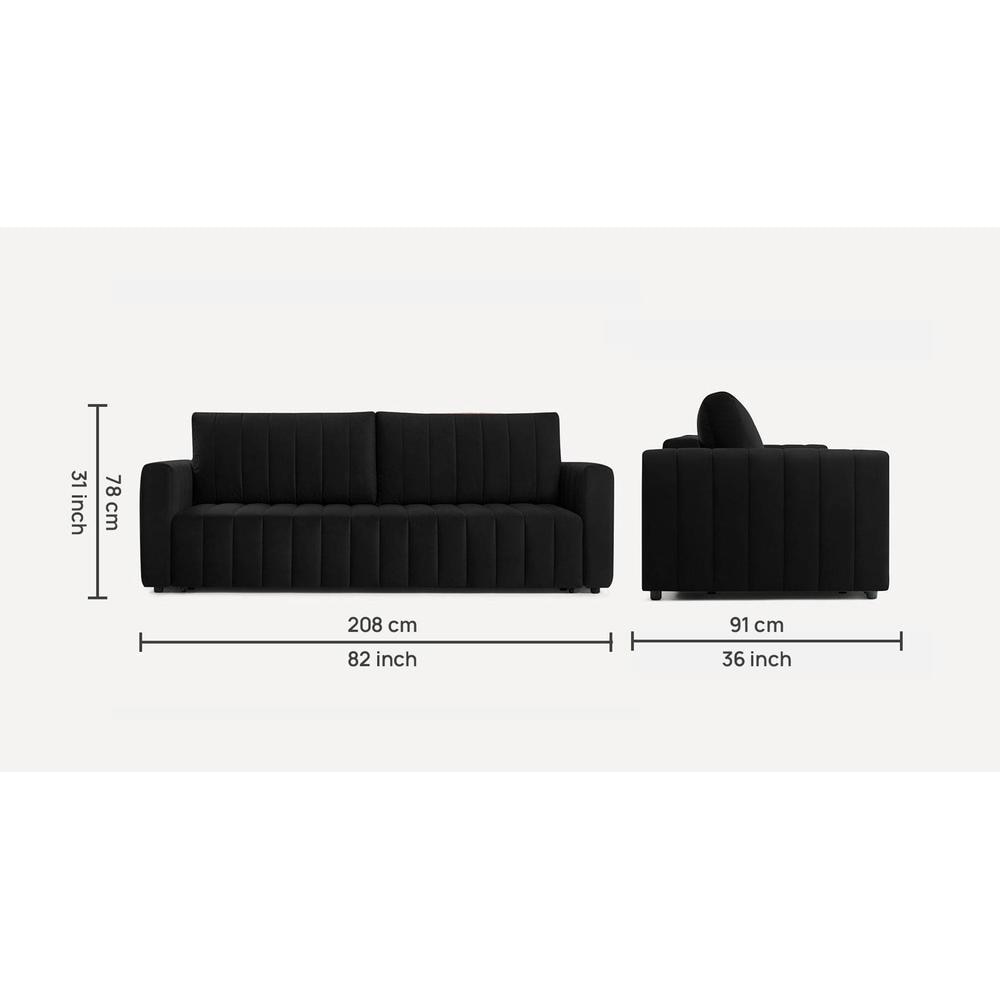 Beliss 3 Pull Out Sofa Cum Bed ith storage In Black Colour