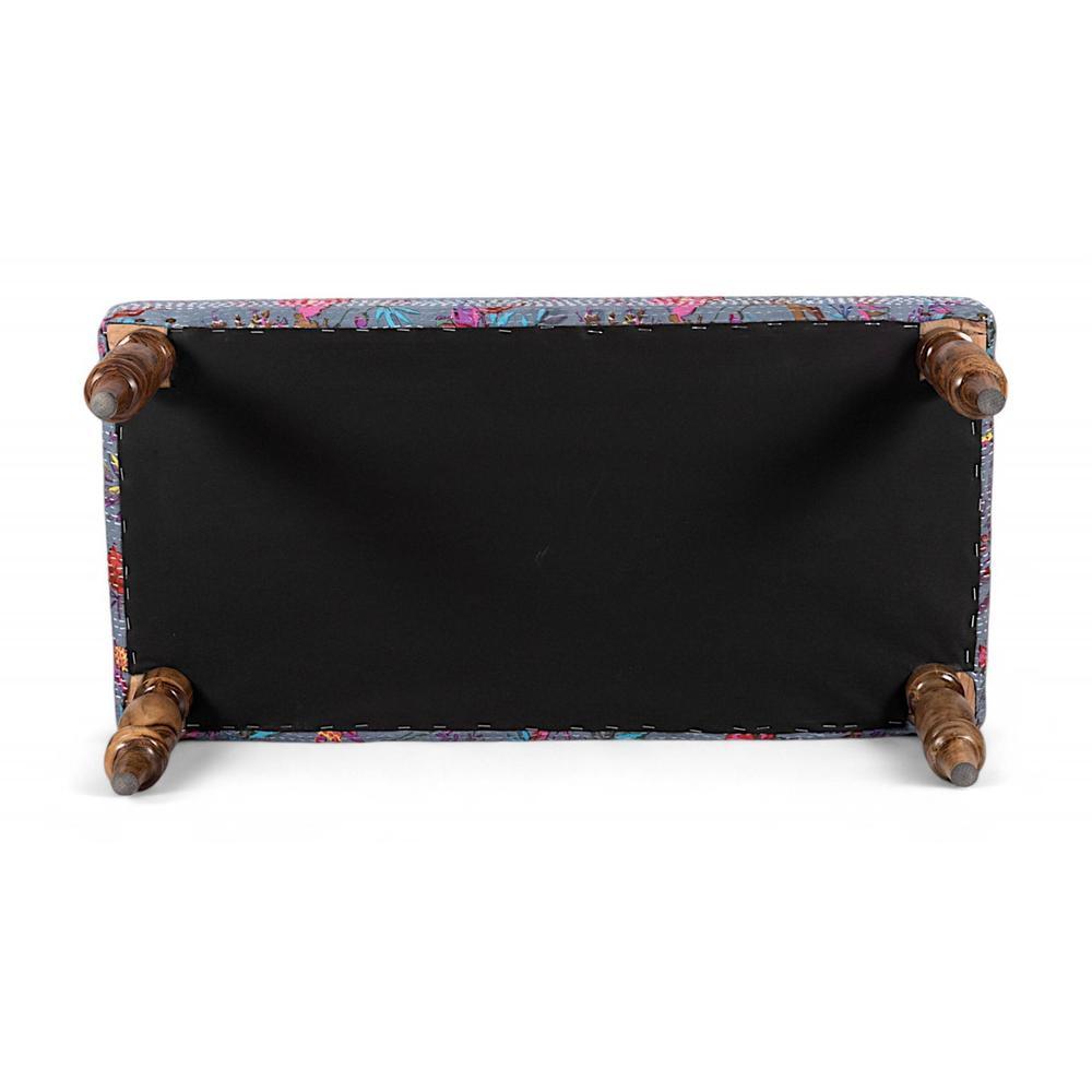 Bestone Solid Wood Bench In Bird Print Grey Kantha Fabric