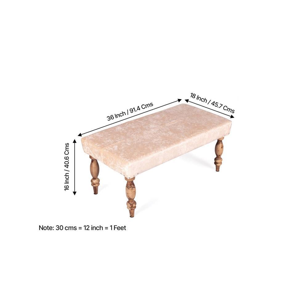 Bestone Solid Wood Bench In Ivory Sparkle Velvet Fabric
