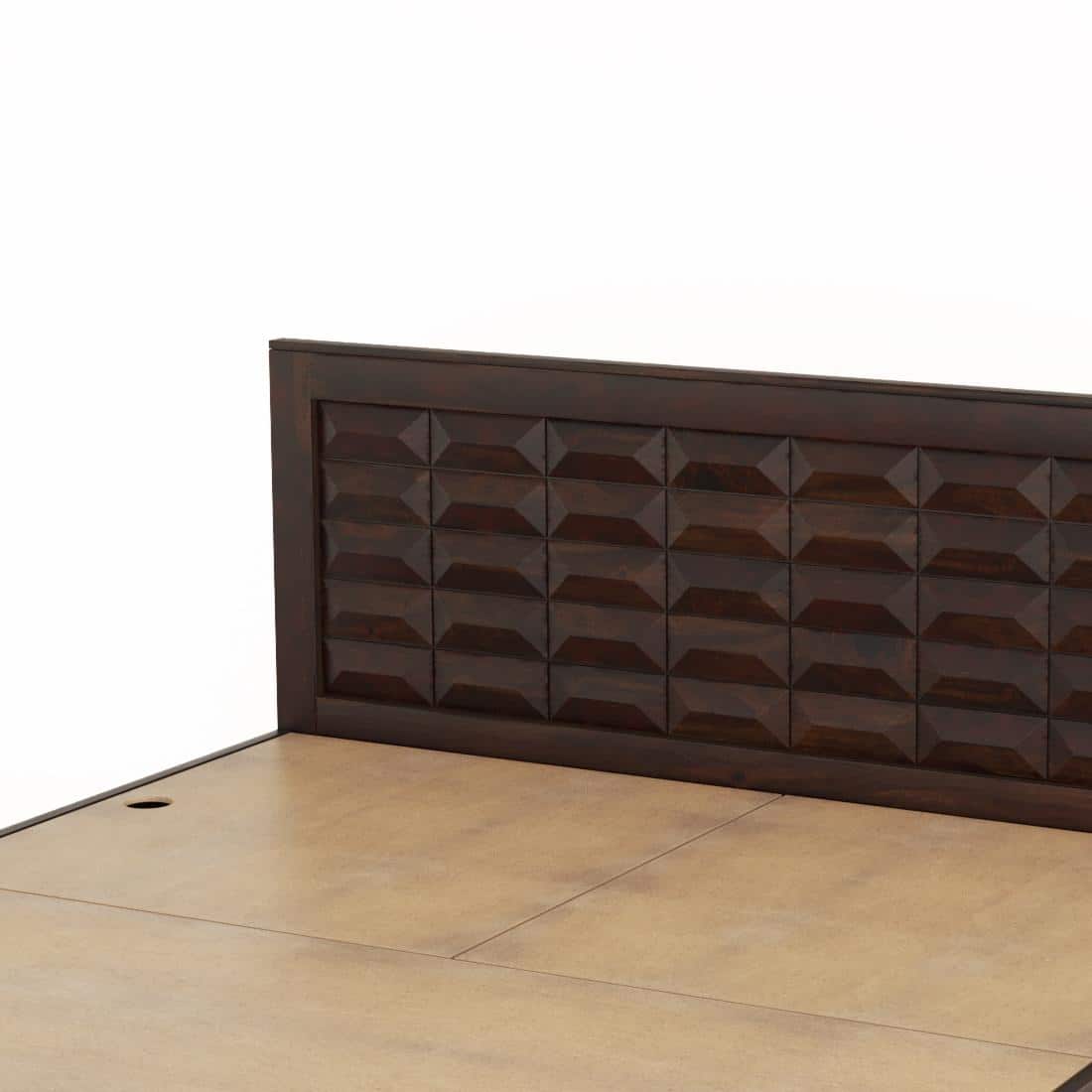 Shashi Solid Wood Queen Size Bed With Box & Front Drawer Storage Bed In Walnut  Finish