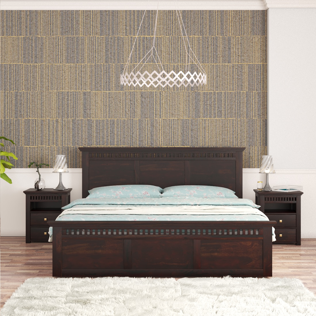 Madhvi Solid Wood Size Bed In Box Storage Bed In Provincial Walnut Finish