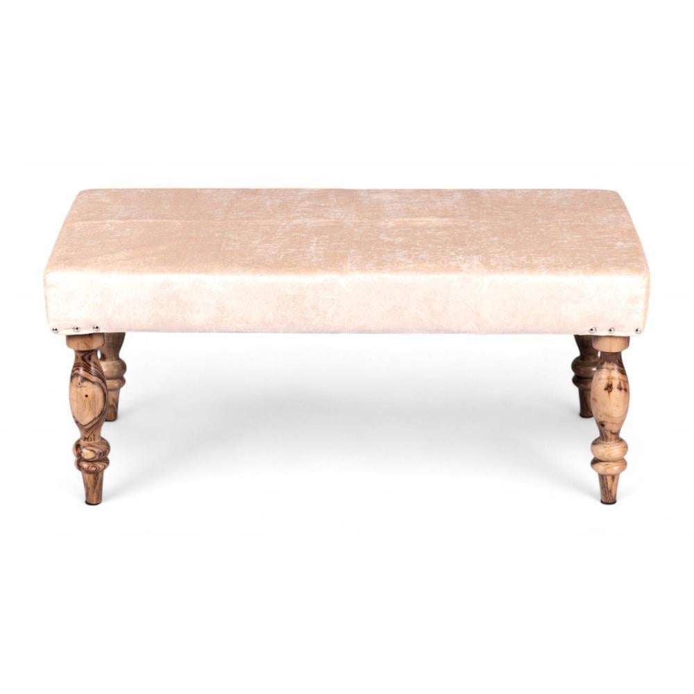 Bestone Solid Wood Bench In Ivory Sparkle Velvet Fabric