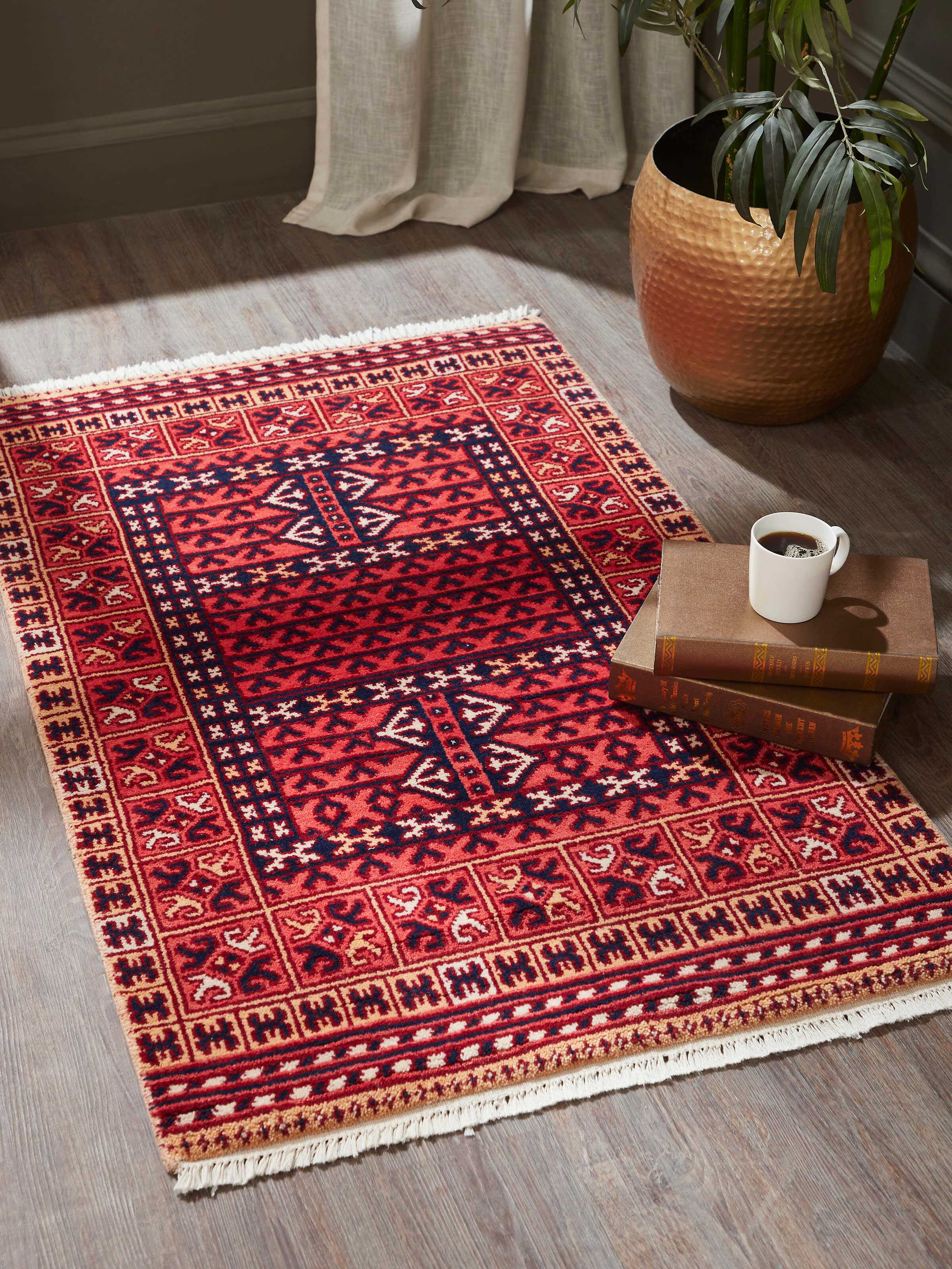 Top view highlighting the runner’s full length and rich traditional motifs