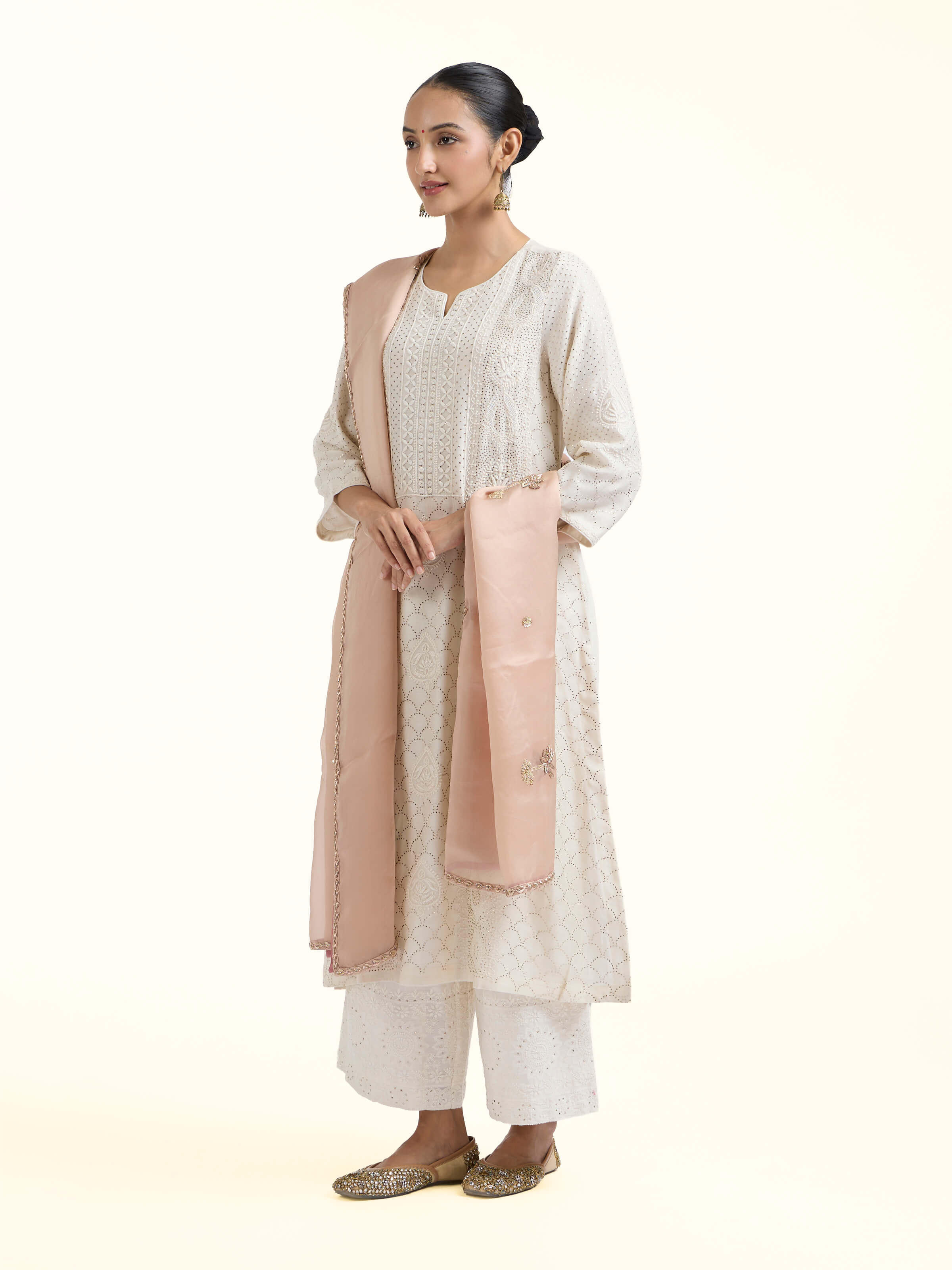 Beige Zardozi Hand Embroidered Dupatta