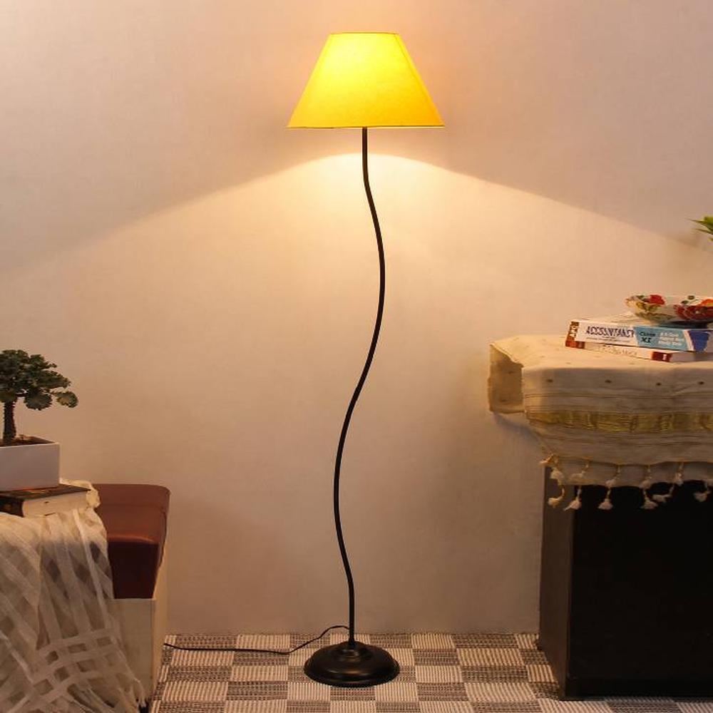 Luca Yellow Fabric Floor Lamp with Black Iron Base