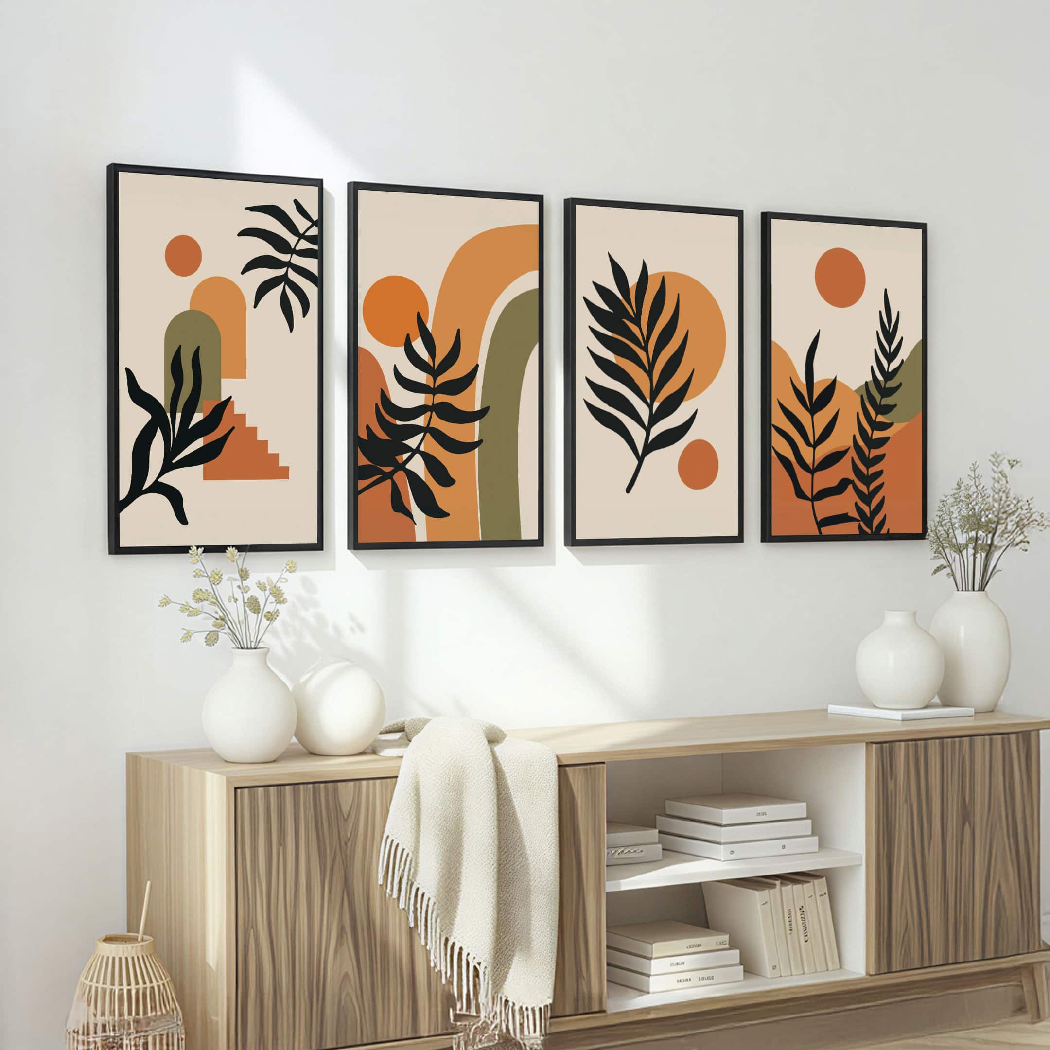 The Castle Decor Boho Abstract Botanical Wall Art Set of 4 Design 5 11x17 Inch - The Castle Decor