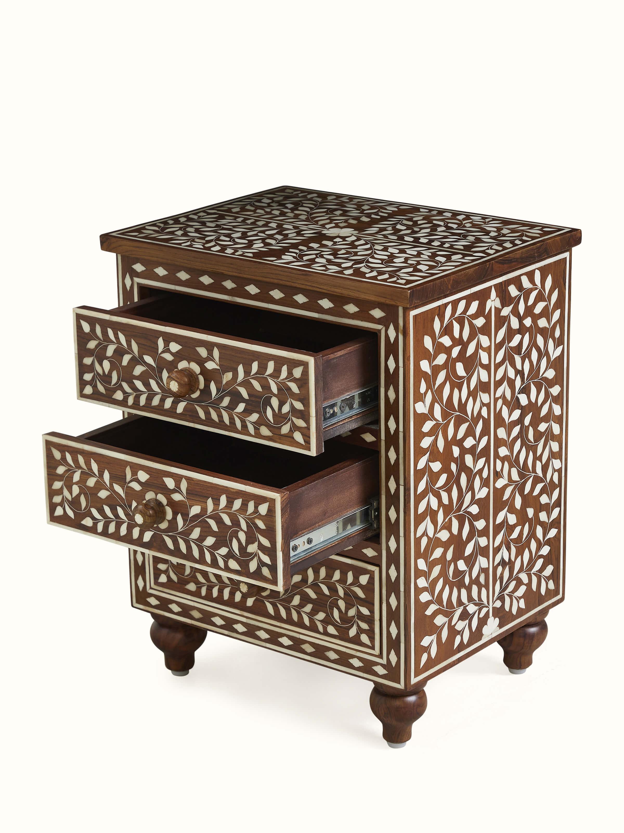 Teak Wood Inlay Bedside Table