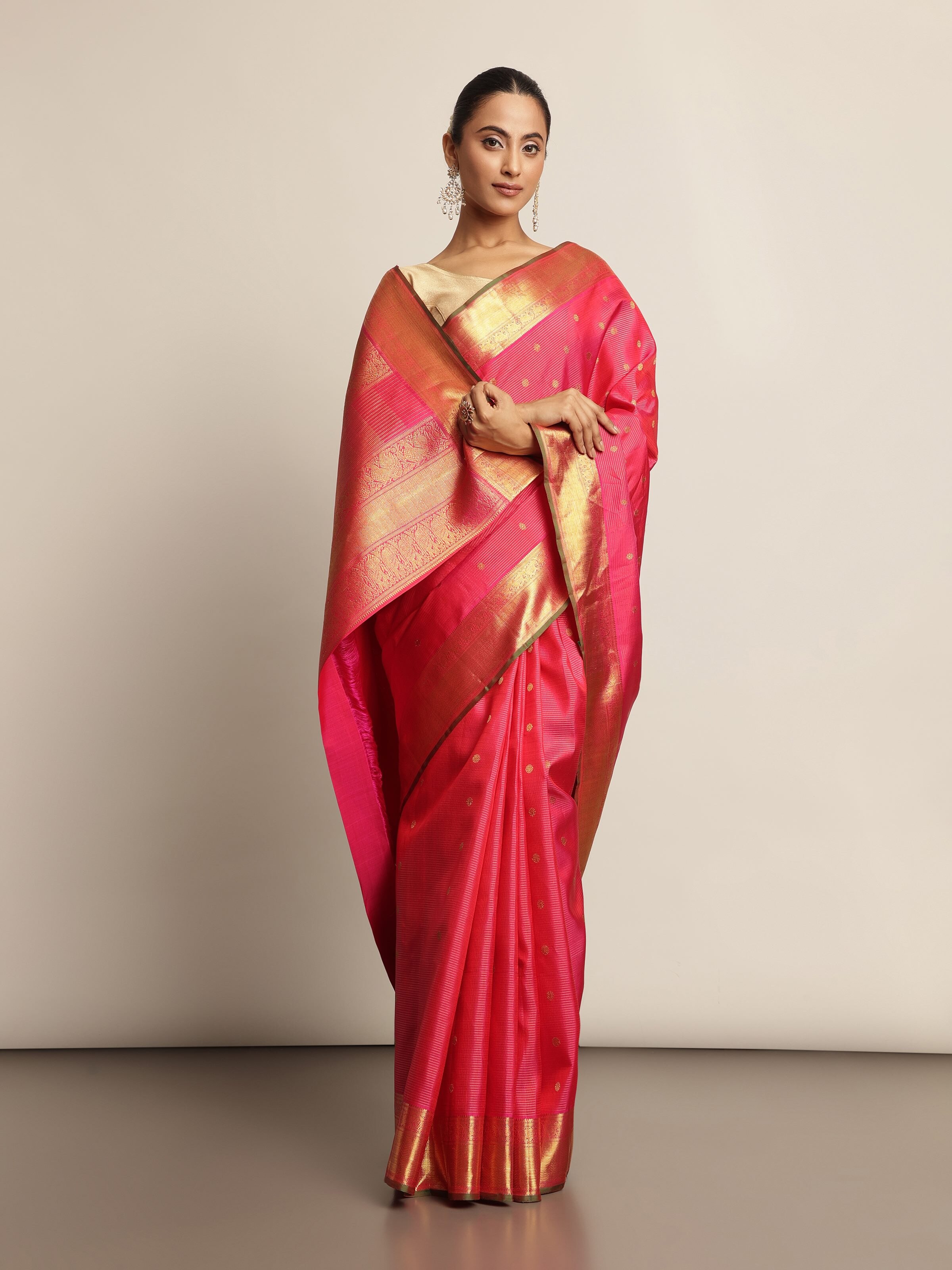 Dark Pink Silk Kancheepuram Saree