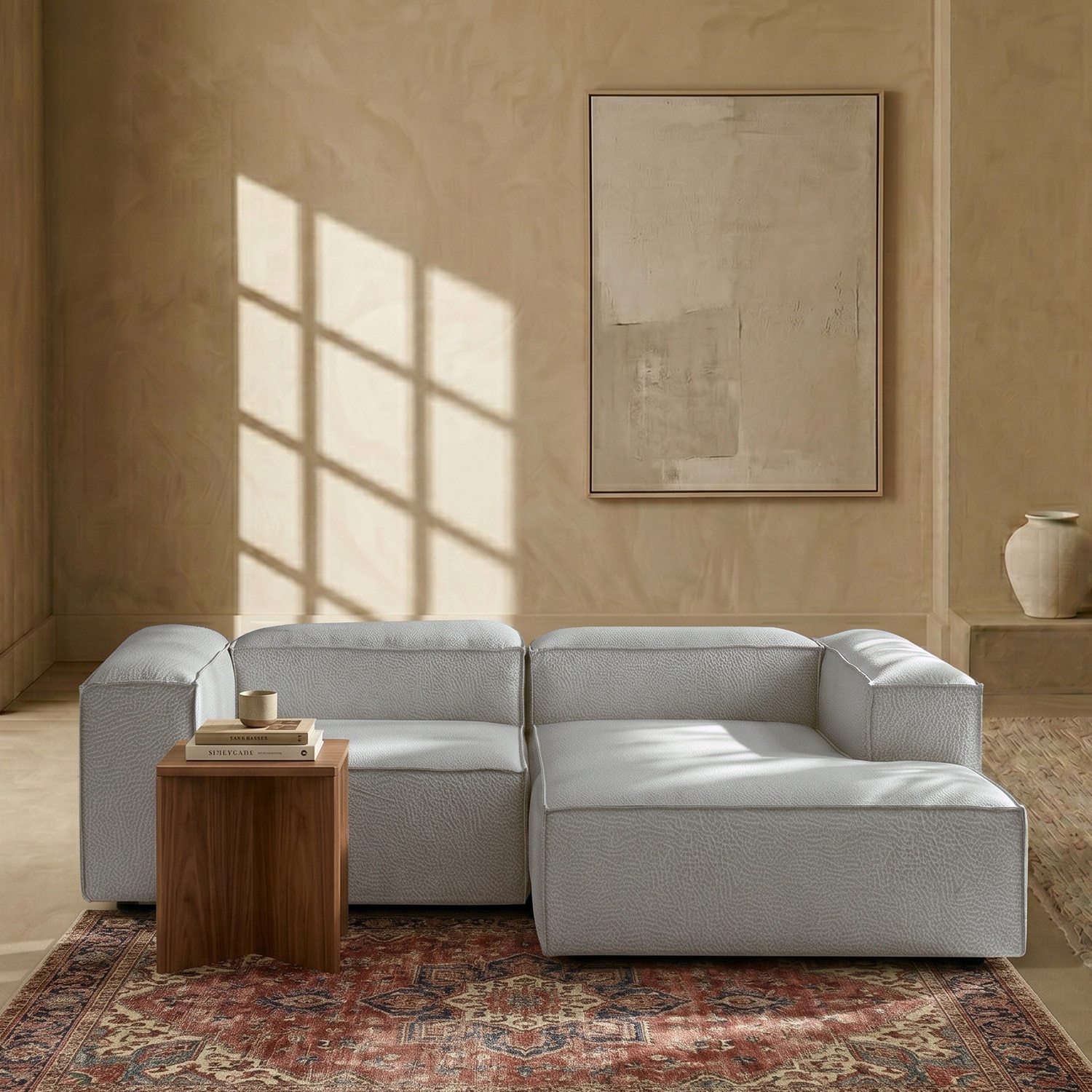 Elegantedge Wood Left Aligned 2-Seater With Upholstery Non Storage Sofa In Grey Colour - Nestroots