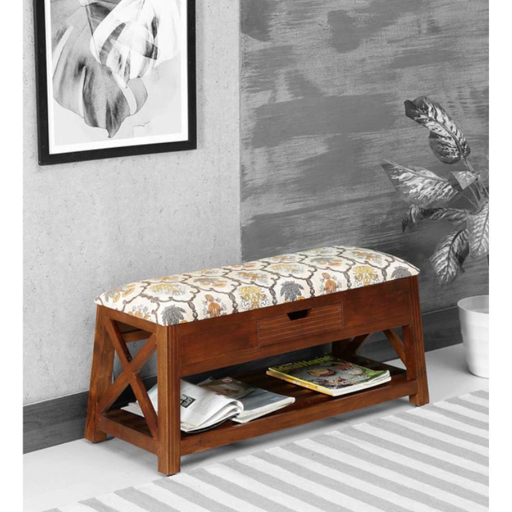 Vermount Shoe Rack With Seating In Teak Finish