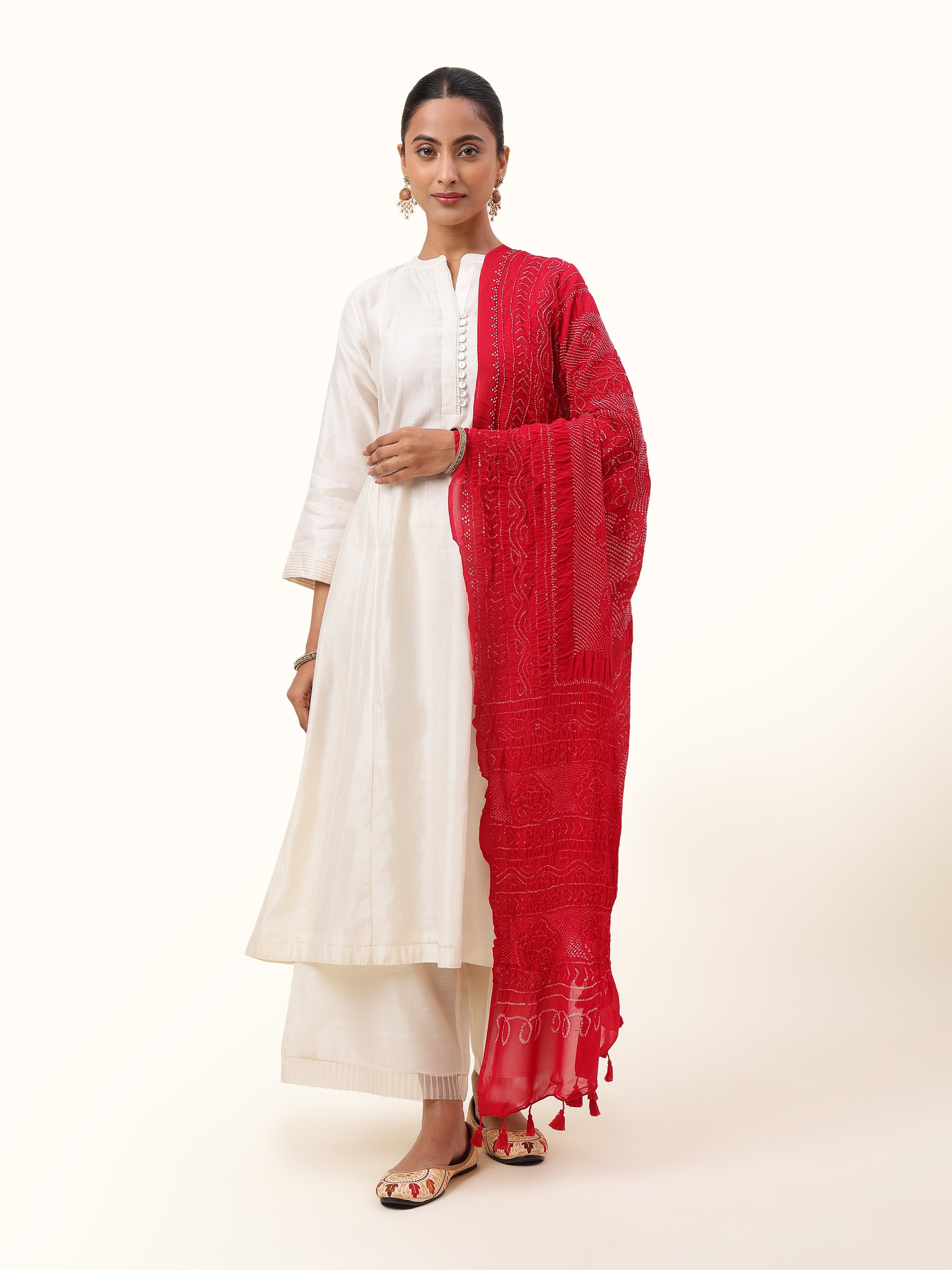 Red Georgette Bandhani Tie & Dye Dupatta