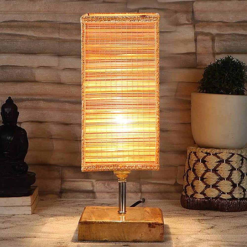 Eoin Square Bamboo Table lamp with Natural Wood Base