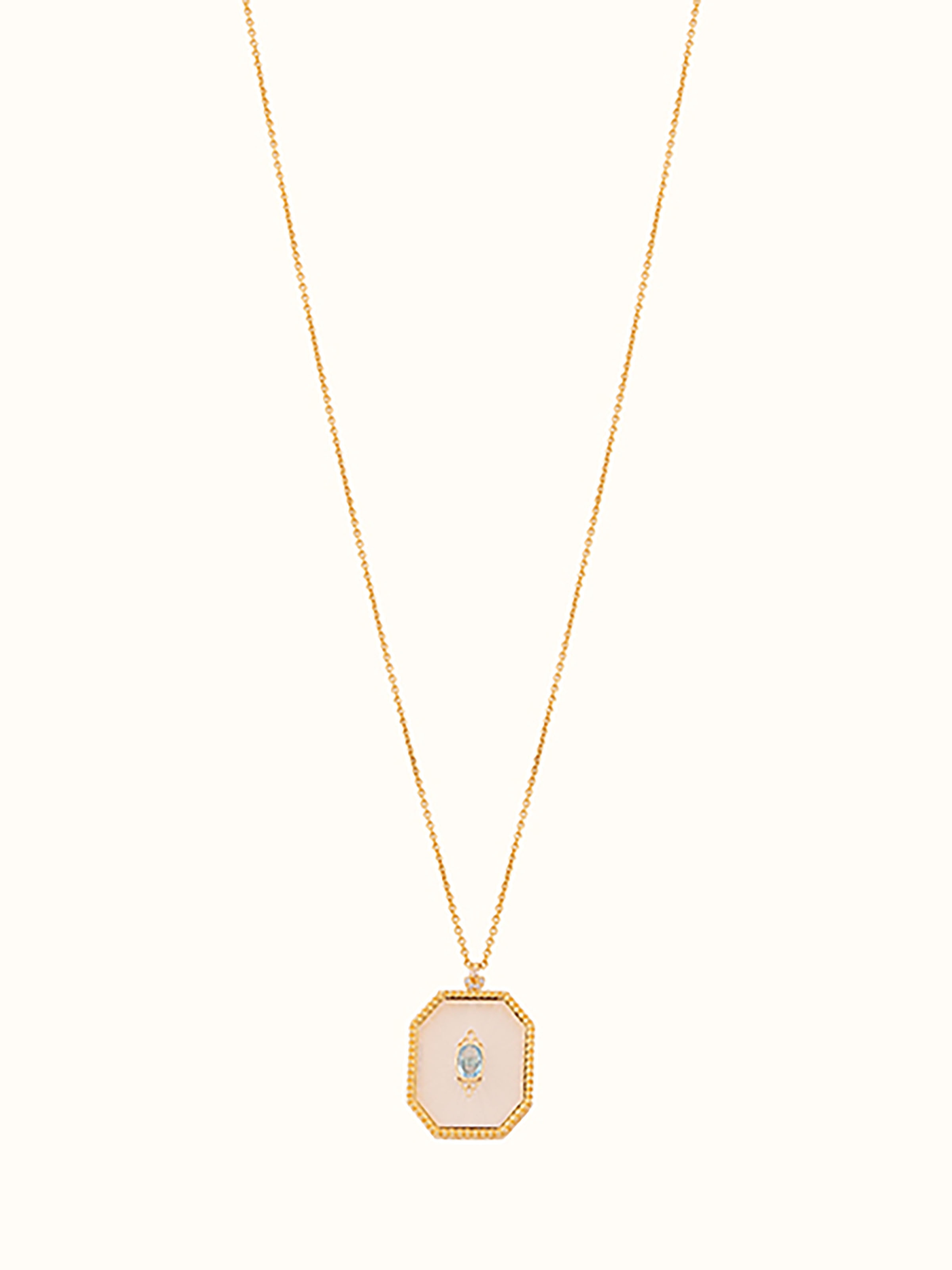 Front view of Lapidary 14 Karat Gold Pendant & Chain