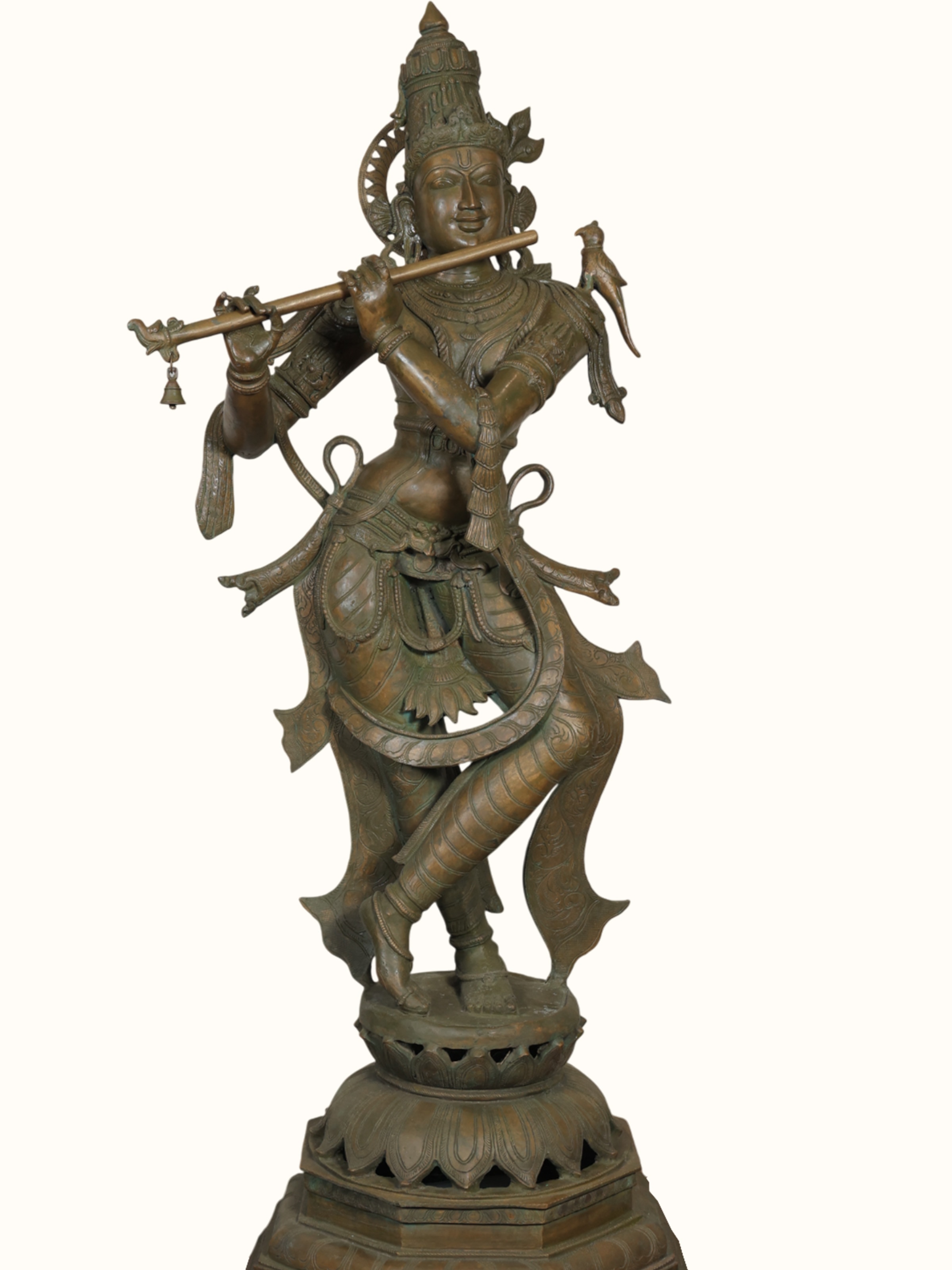 Bronze Krishna Green Patina Idol