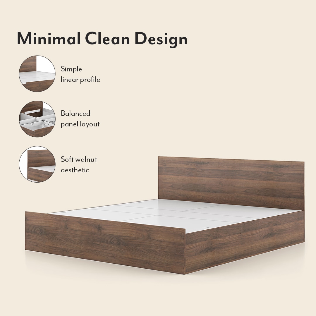 Zoey Engineered Wood Queen Size Box Storage Bed In Classic Walnut Finish