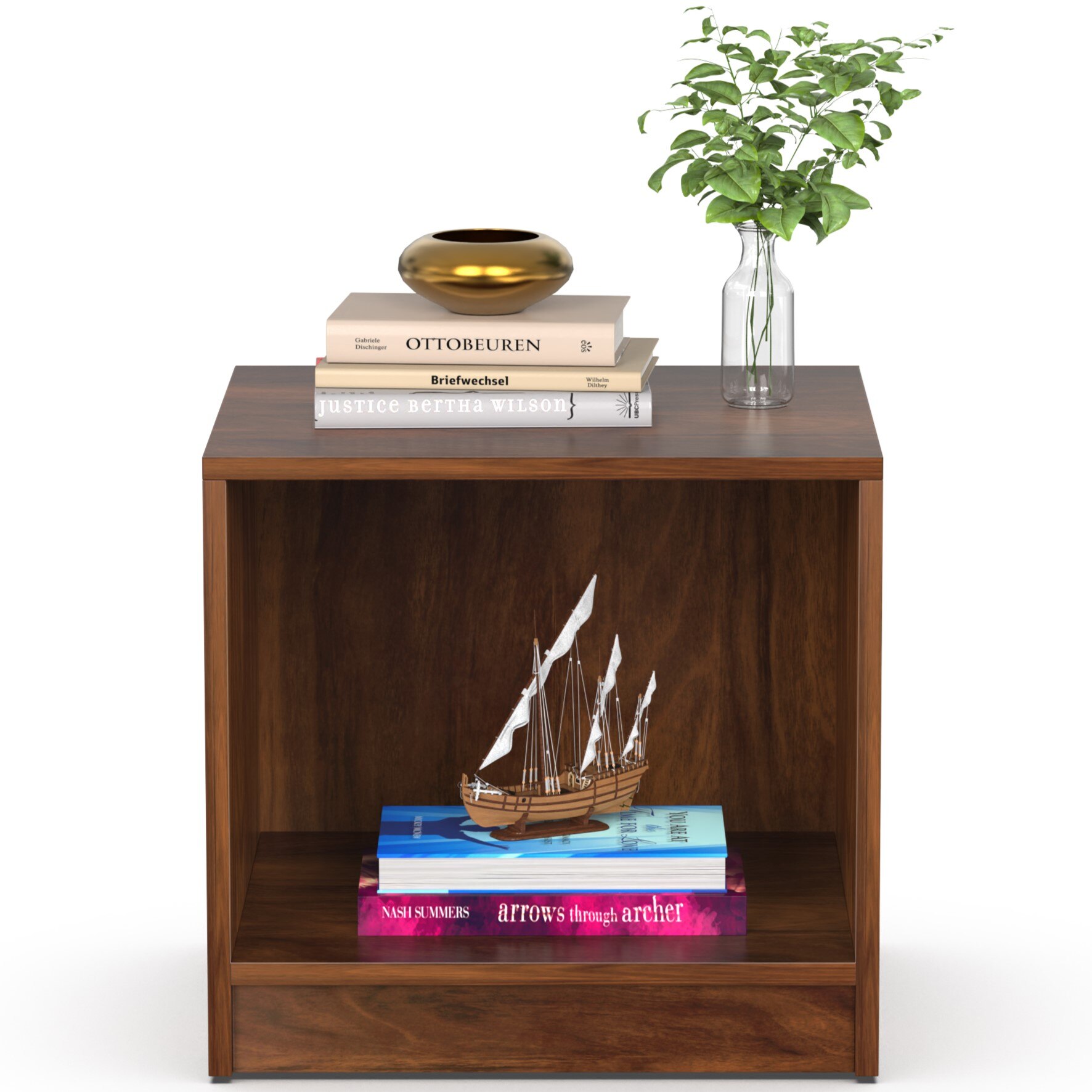 BLUEWUD Oliver Engineered Wood Bed Side Table, End Table with Storage Lamp, Flower Stand for Bedroom Home Furniture (Brown Maple)