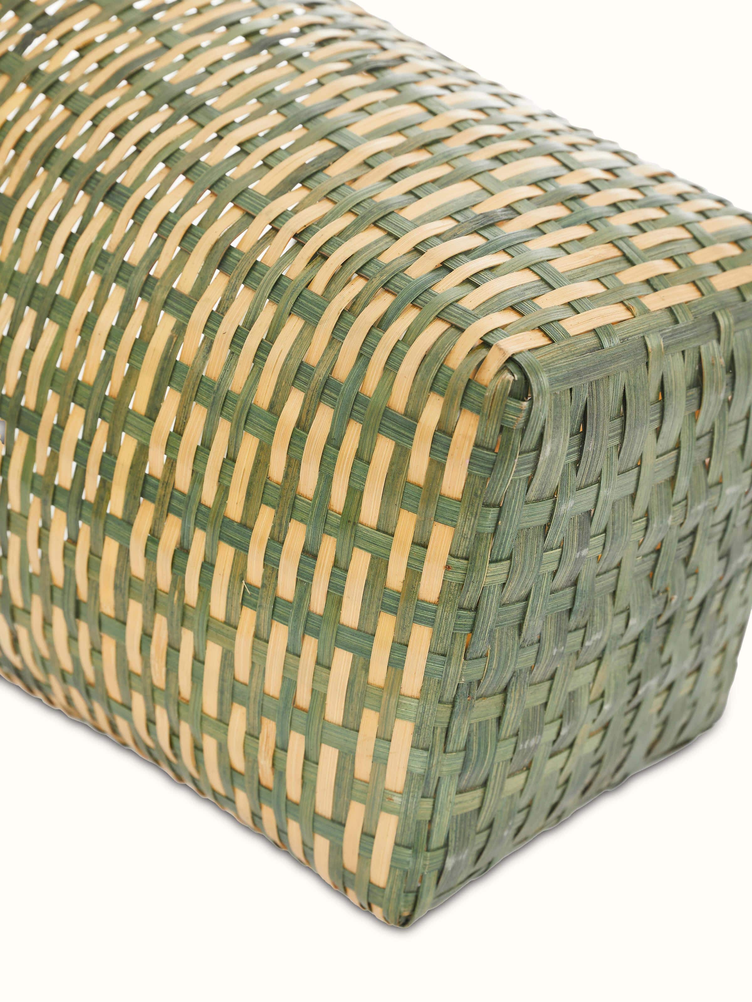 Angled view of Green Bamboo Planter displaying its elegant shape and natural bamboo finish.