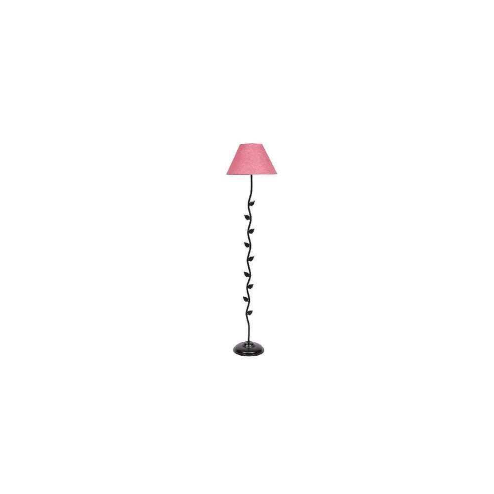 Ellee Pink Natural Fiber Floor Lamp with Black Iron Base