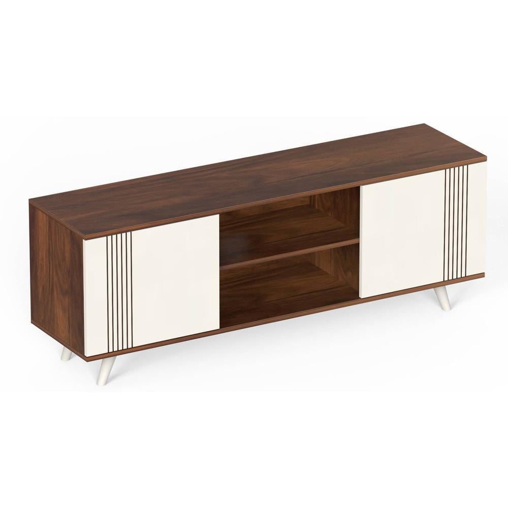 Harmond Engineering Wood Floor StandingTV Entertainment Unit Set Top Box Stand/TV Cabinet with Shelves for Books & Décor Display Unit Bed Living Room Upto 55 Inches (Brown Maple & White)