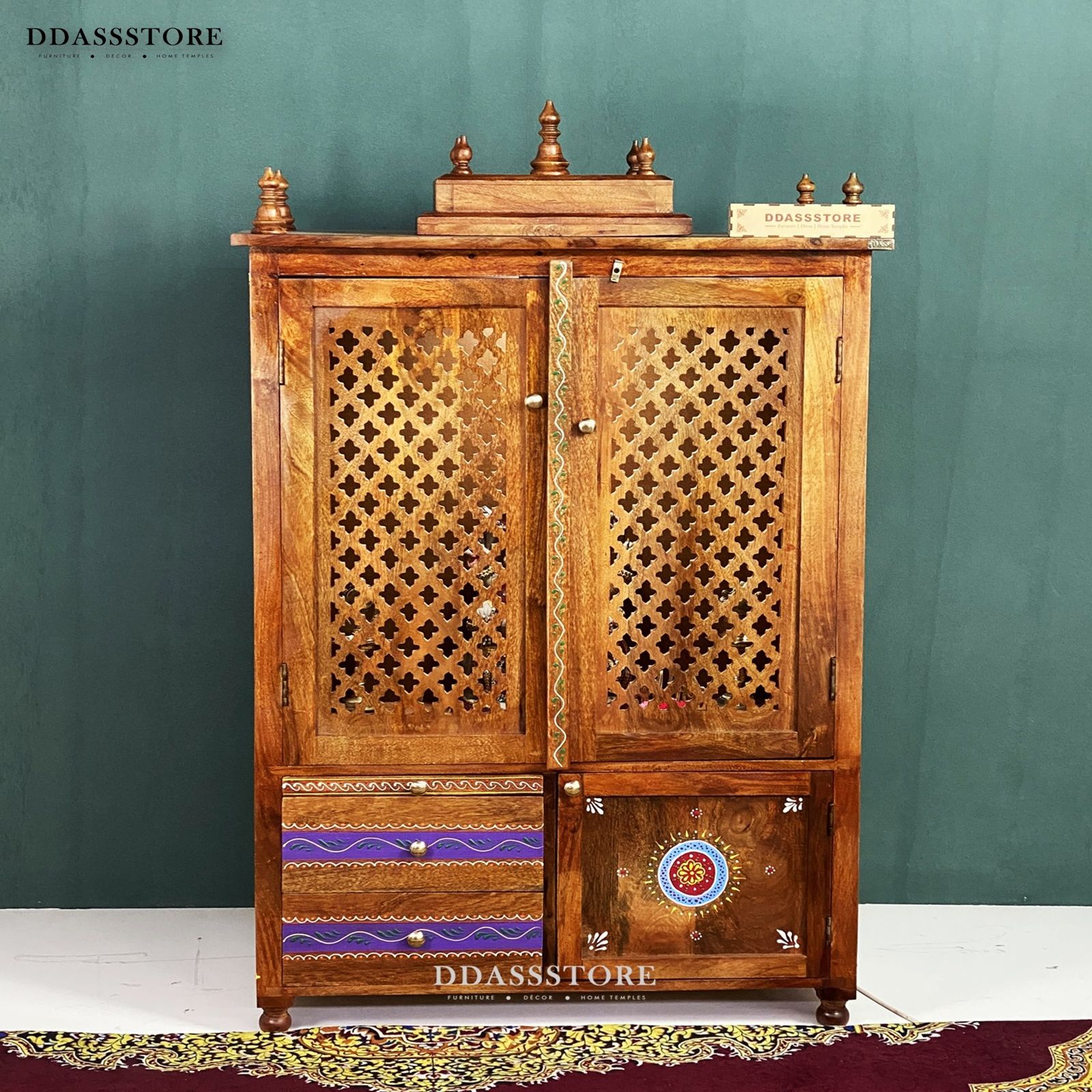 D'Dass Honey Finish Solid Sheesham Wooden Temple For Pooja - D'DASS