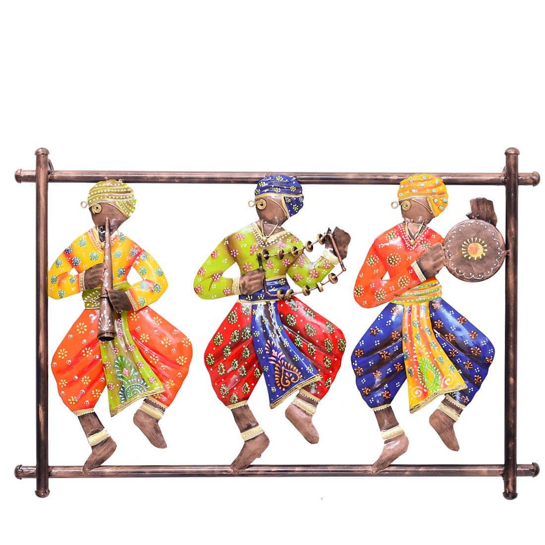 Desert Art Metal Handpainted Yellow Tabla Musician Wall Hanging - Desert Art