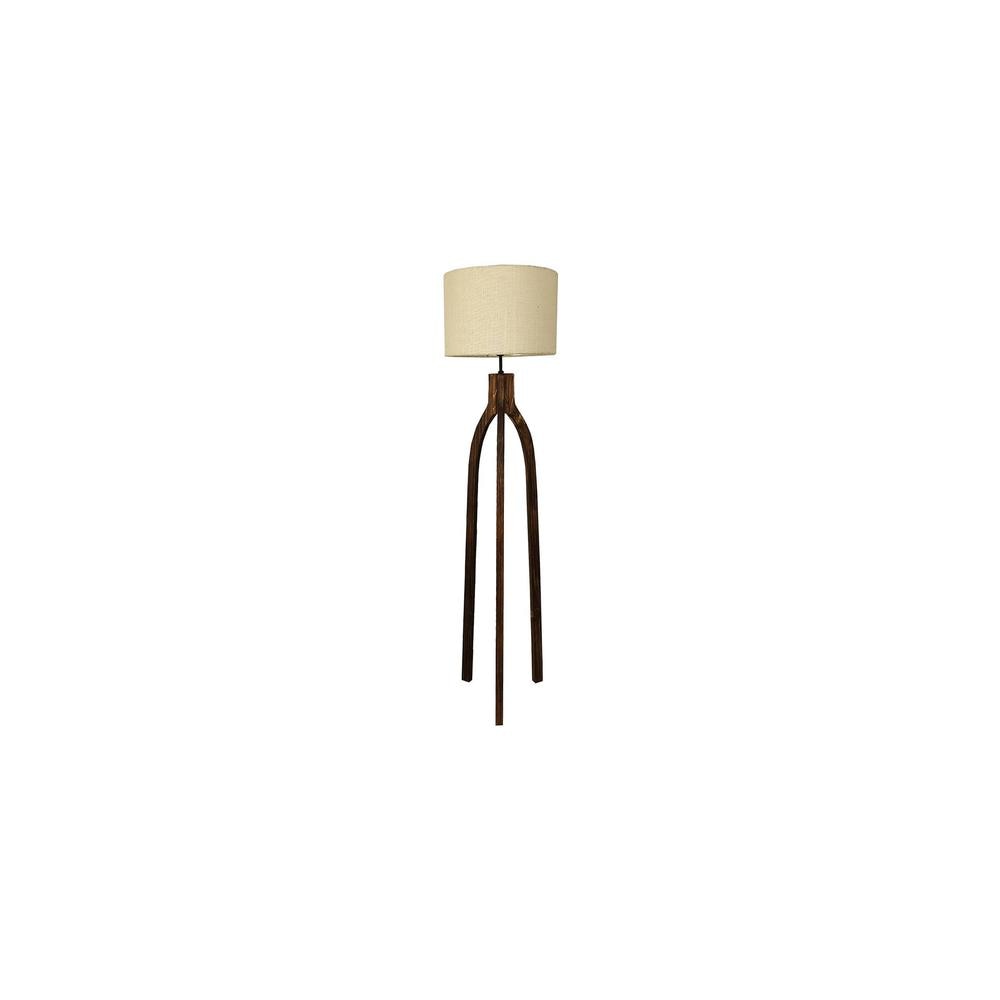 Trilogy Wooden Floor Lamp with Brown Base and Jute Fabric Lampshade