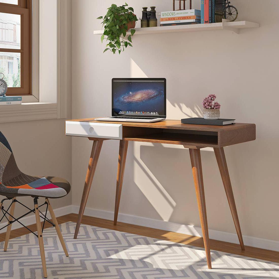 Roswell Solid Wood Study Table in Amber Walnut Finish