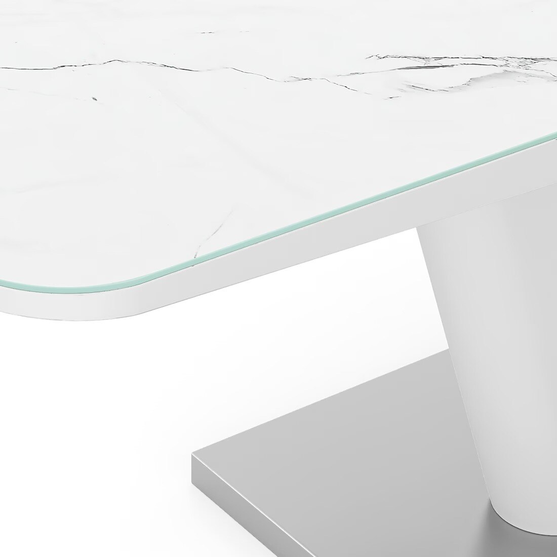 Caribu 6 to 8 Extendable Dining Table, Finish -White marble color High Gloss with set 0f 6 Casey Swivel Dining Chair in Dual Tone