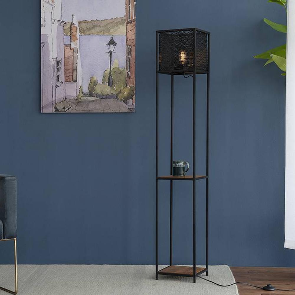 Ansen Black Floor Lamp With Black Metal Base