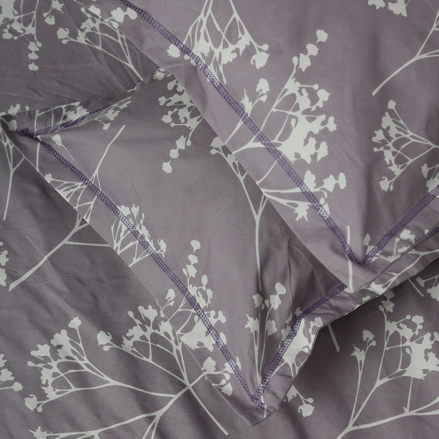 Purple Floral 180 TC Fitted 1 King  Bedsheet with 2 Pillow Covers