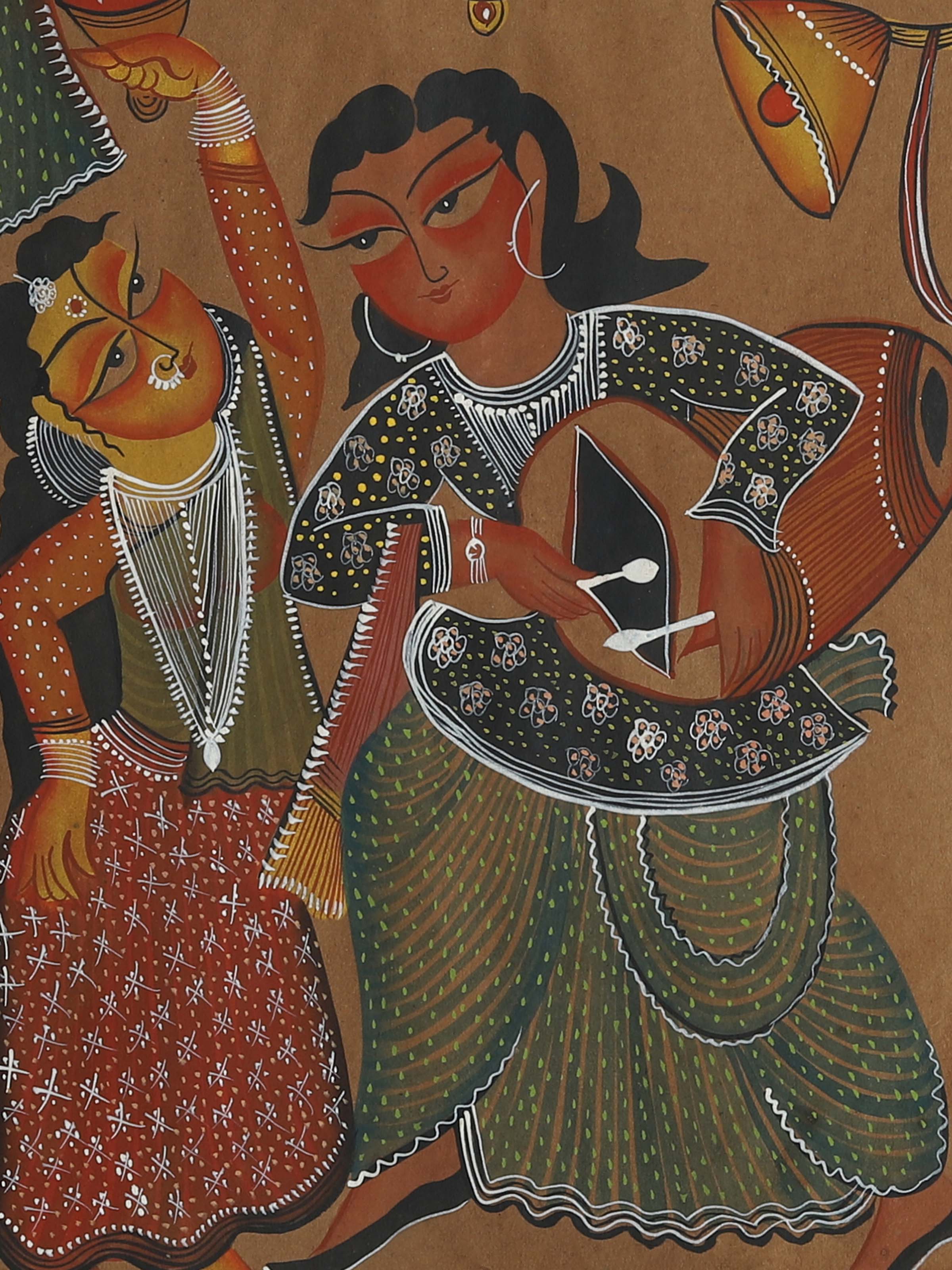 Detail shot of Festive Theme Kalighat Painting