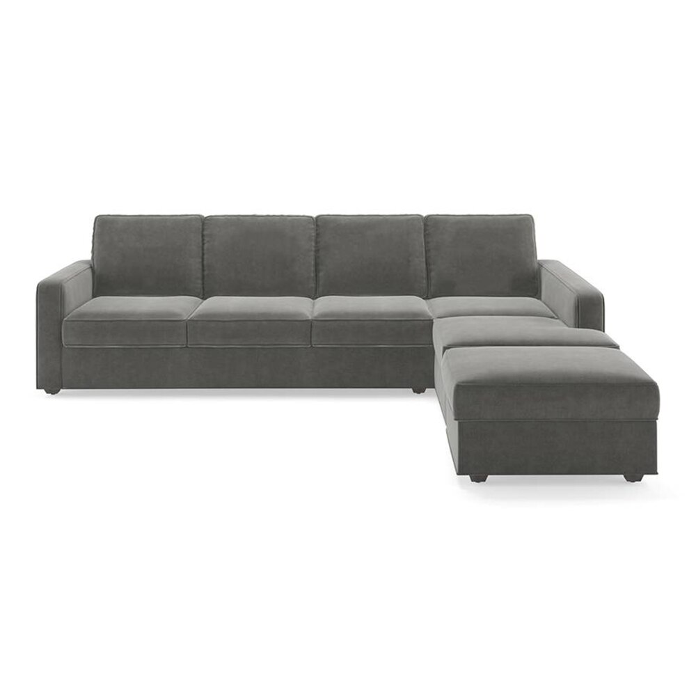 Apollo Sectional Fabric Sofa (Colour : Ash Grey Velvet , Seating Capacity : Right Aligned 3 Seater + Chaise+ Ottoman  Cushion Type : Hard )