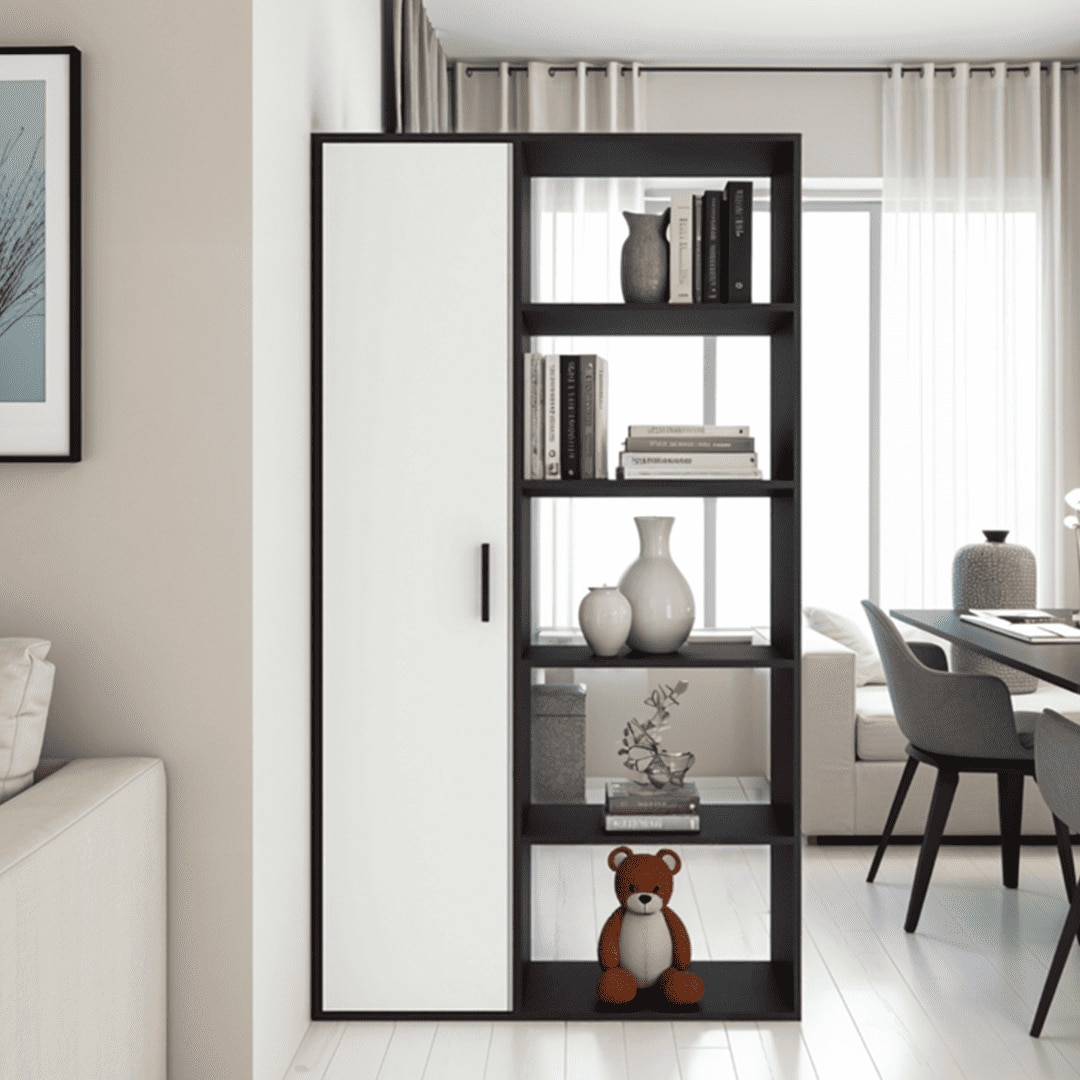 Nikola Large Crockery cum Bookshelf and Divider Unit in Antique Ebony Ivory Colour