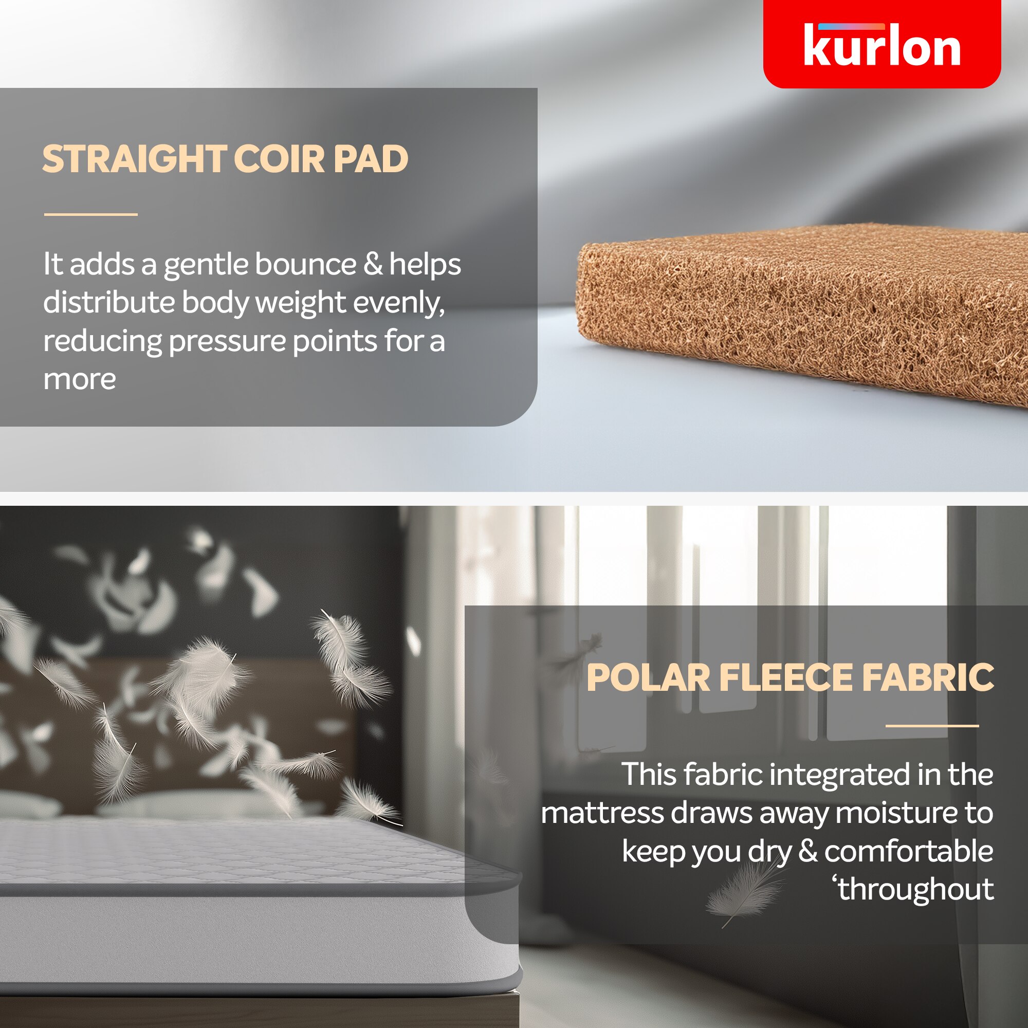 KURLON Klassic Essential | Natural Coir & HR Foam with Top Quilted Memory Foam Layer | 6 inch Single Coir Mattress (L x W: 84 inch x 36 inch)