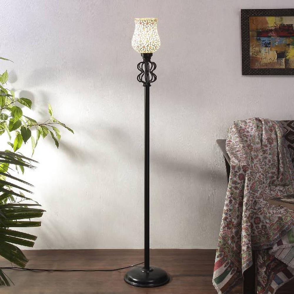 Dashine Multicolour Glass Floor Lamp with Black Iron Base
