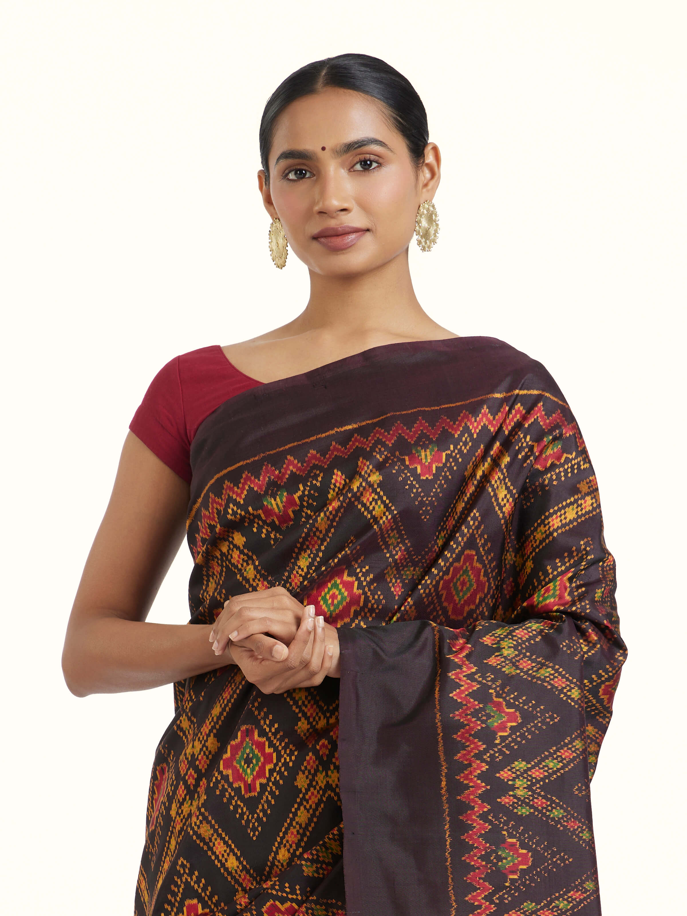 Brown Pochampally Combodia Ikat Silk Saree
