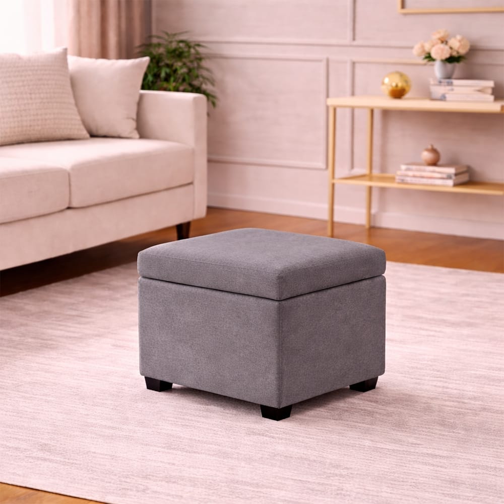 Doe Buck Hutcheson Upholstered Storage Ottoman Cube in Grey Colour - Doe Buck