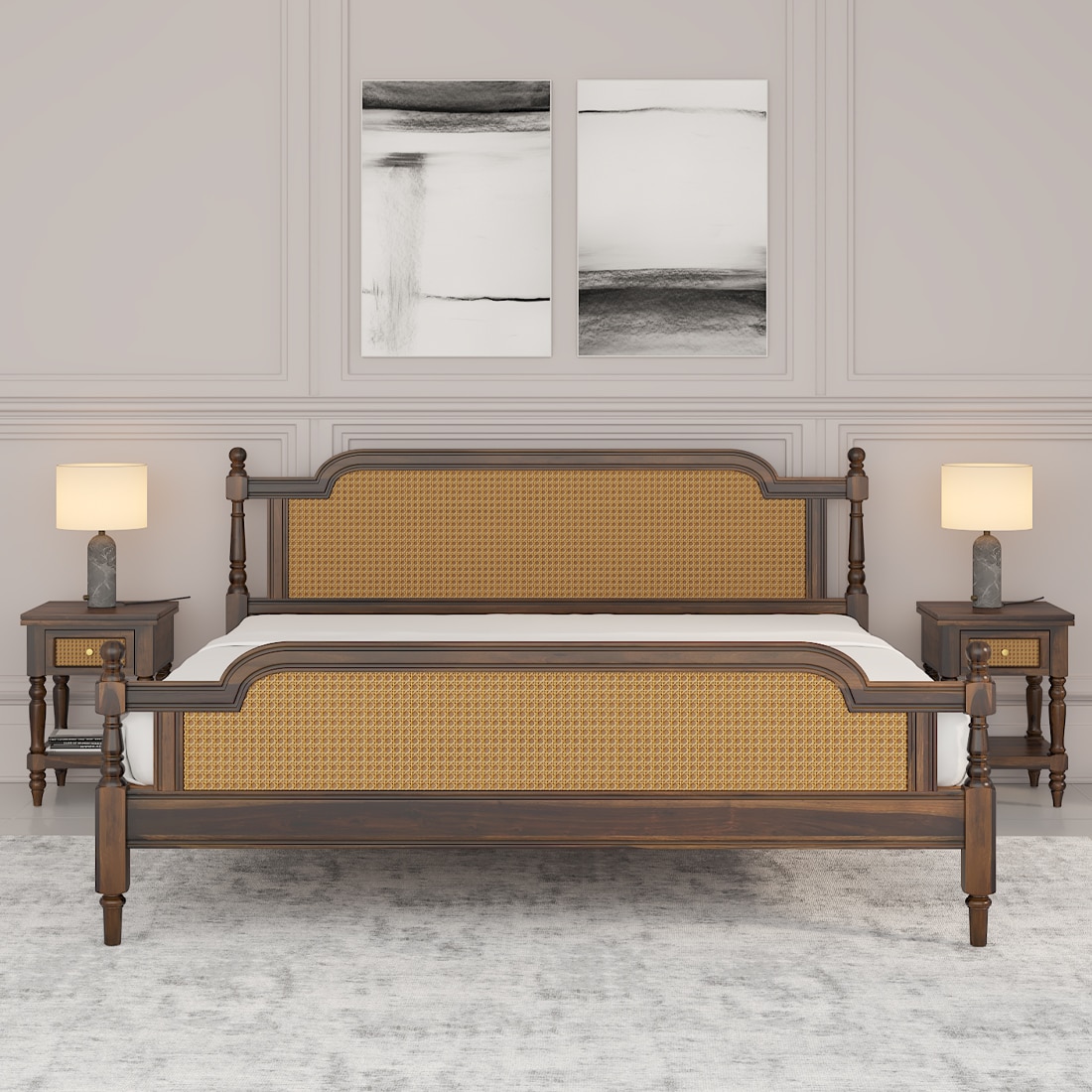 Cane Solid wood Queen Size Bed in Provincial Teak Finish 60x78 inches-image-49