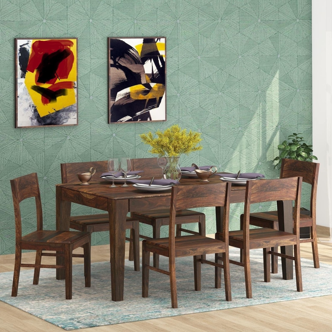 Heritage Sheesham Wood 6 Seater Dining Set In Provincial Teak Finish