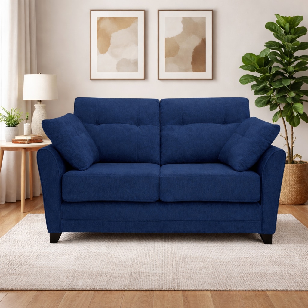 Travis 2 Seater Uphostered Sofa in Blue Colour - Ferrowoods