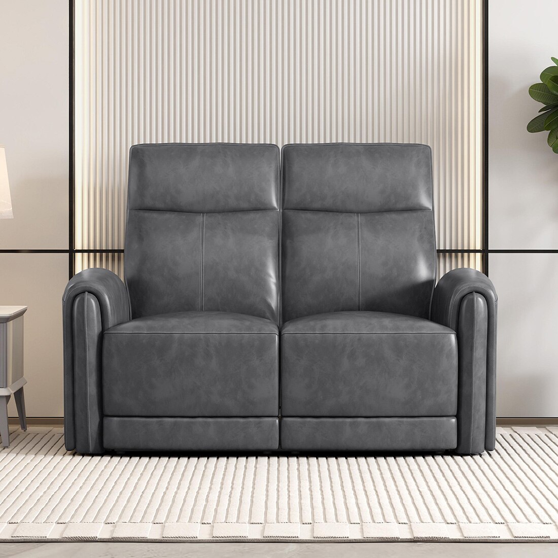 Venezia Two Seater Motorized Leather Recliner in Smoke Grey Colour