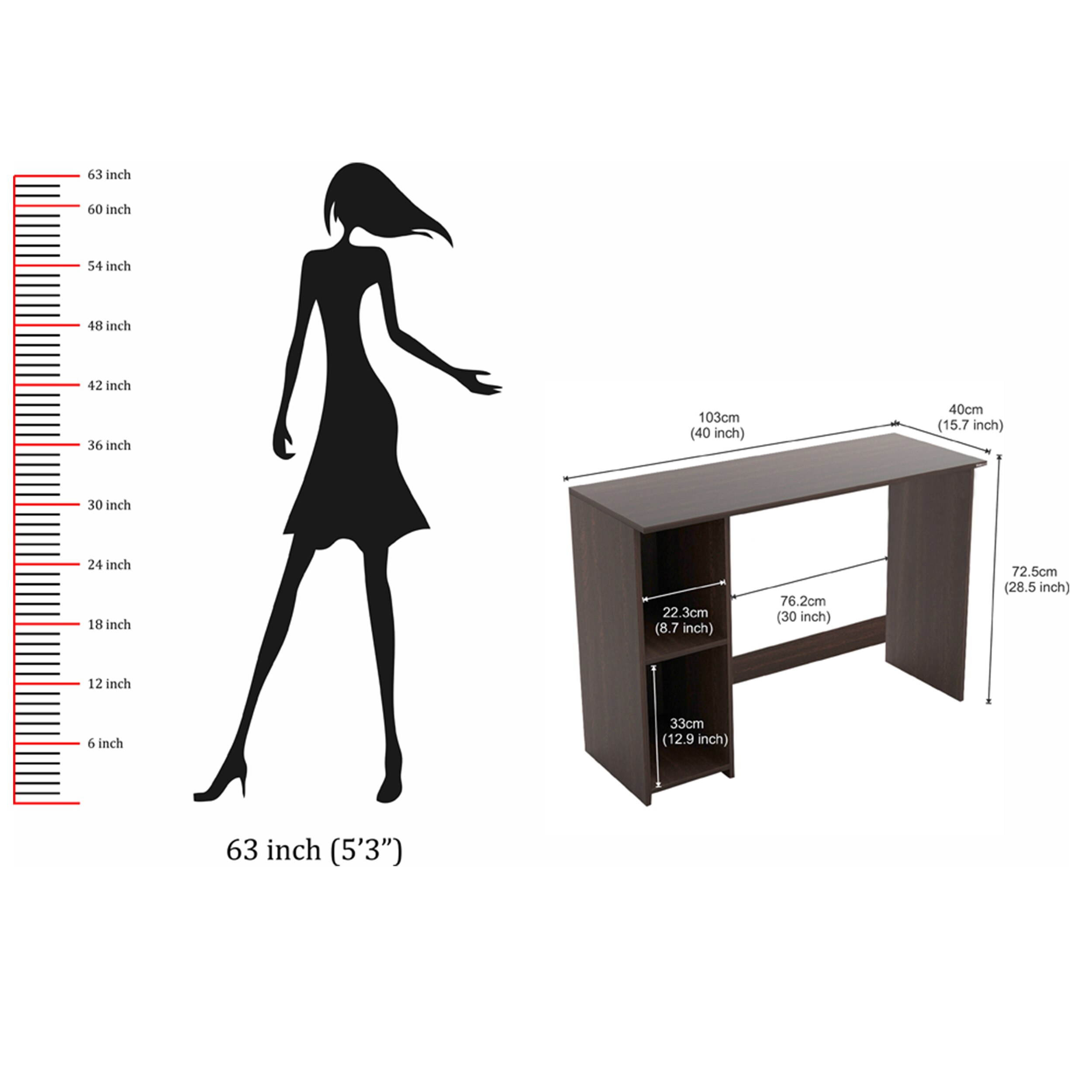 Mallium Free Standing Engineered Wood Study Table in Wenge Finish