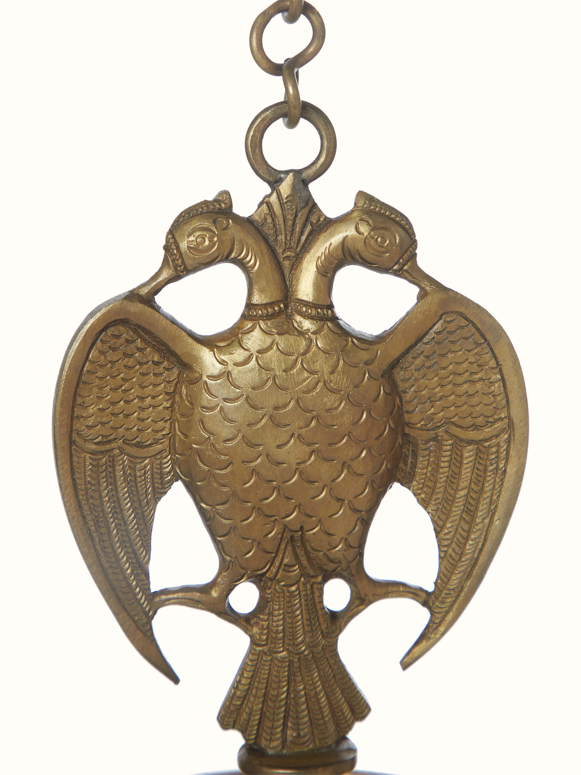 Angled view of Polished Bronze-Cast Hanging Diya emphasizing overall style