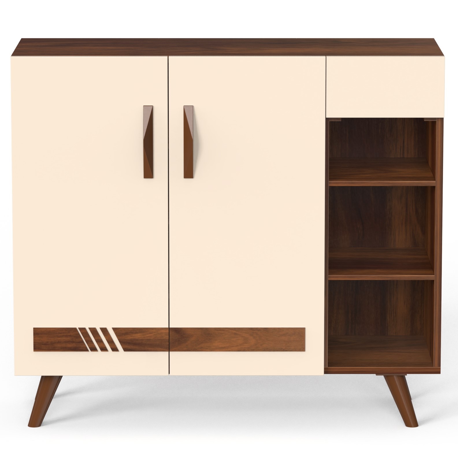 Oleye Engineered Wood Dual Tone 3 Doors Shoe Rack Cabinet Slipper Footwear Stand Organizer with Drawer can Store Up to 16 Pairs for Home (Brown Maple & Beige)