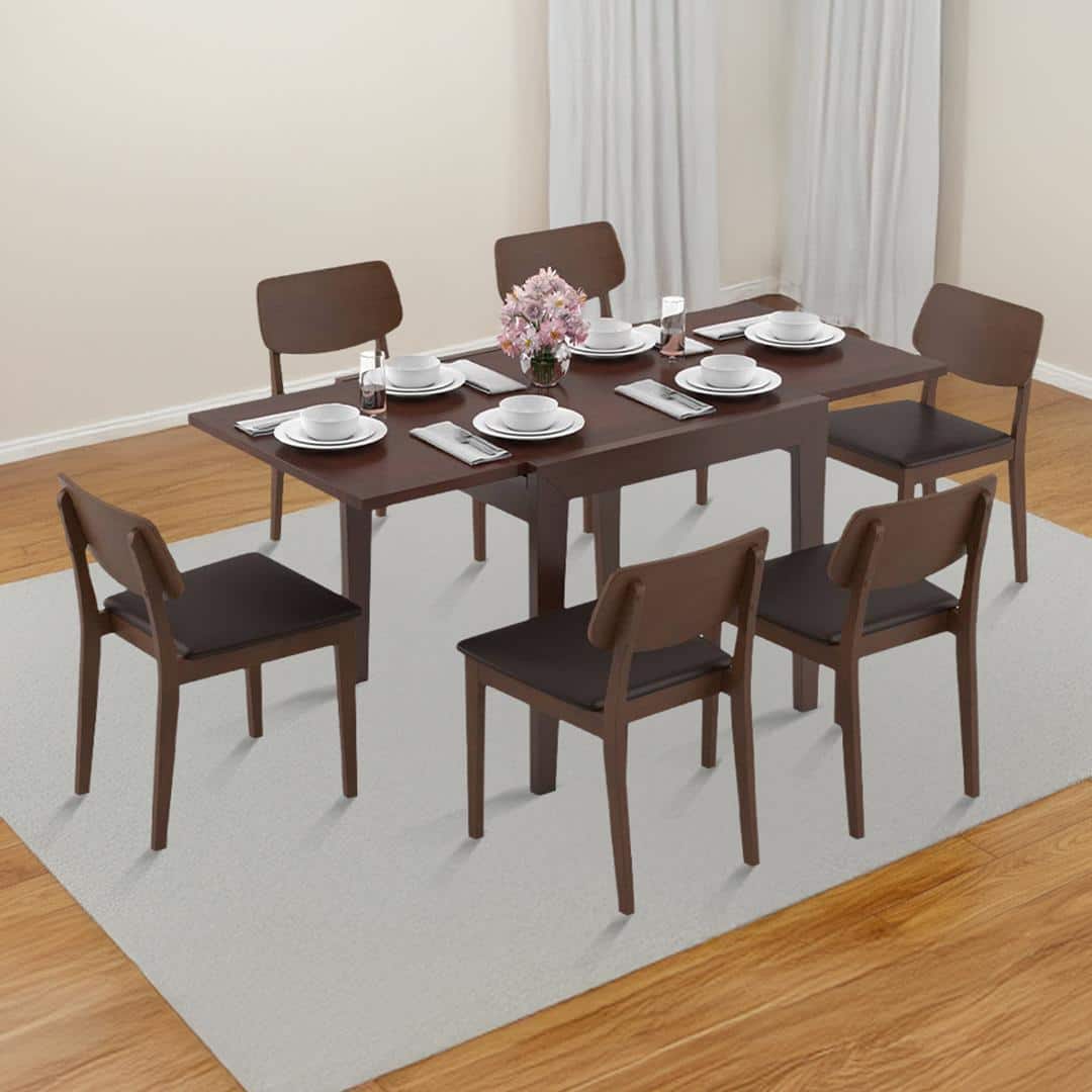Murphy 4-To-6 Extendable - Lawson 6 Seater Dining Table Set (Colour- Dark Brown , Finish- Dark Walnut)