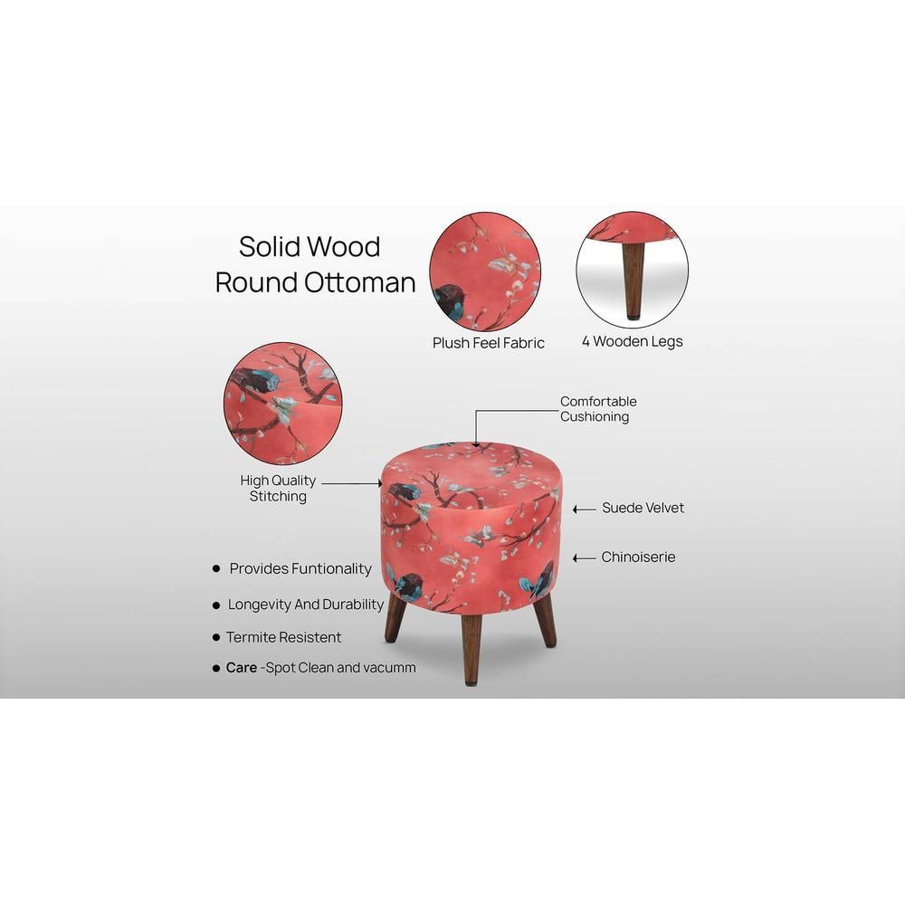 Seren Solid Wood  Ottomon in  Red Colour