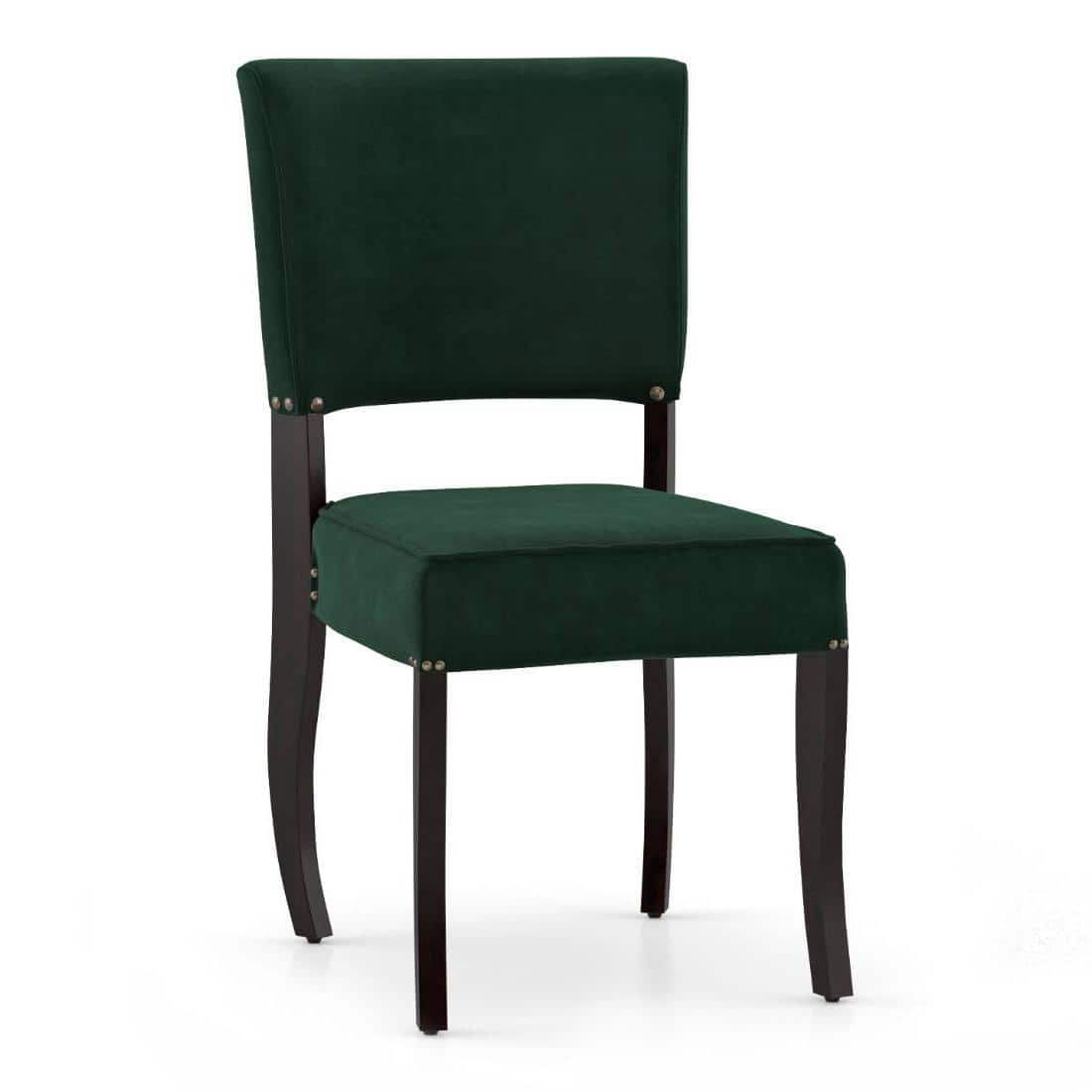 Aavya Solid Wood Dining Chair Set Of 1 In Mahogany Finish & Dark Green Colour