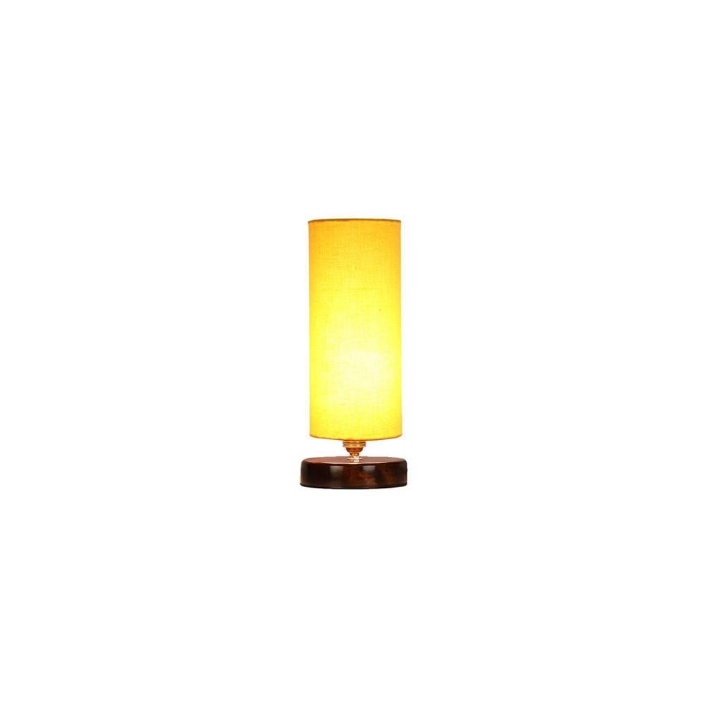 Shelby Yellow cotton table lamp with brown wood base