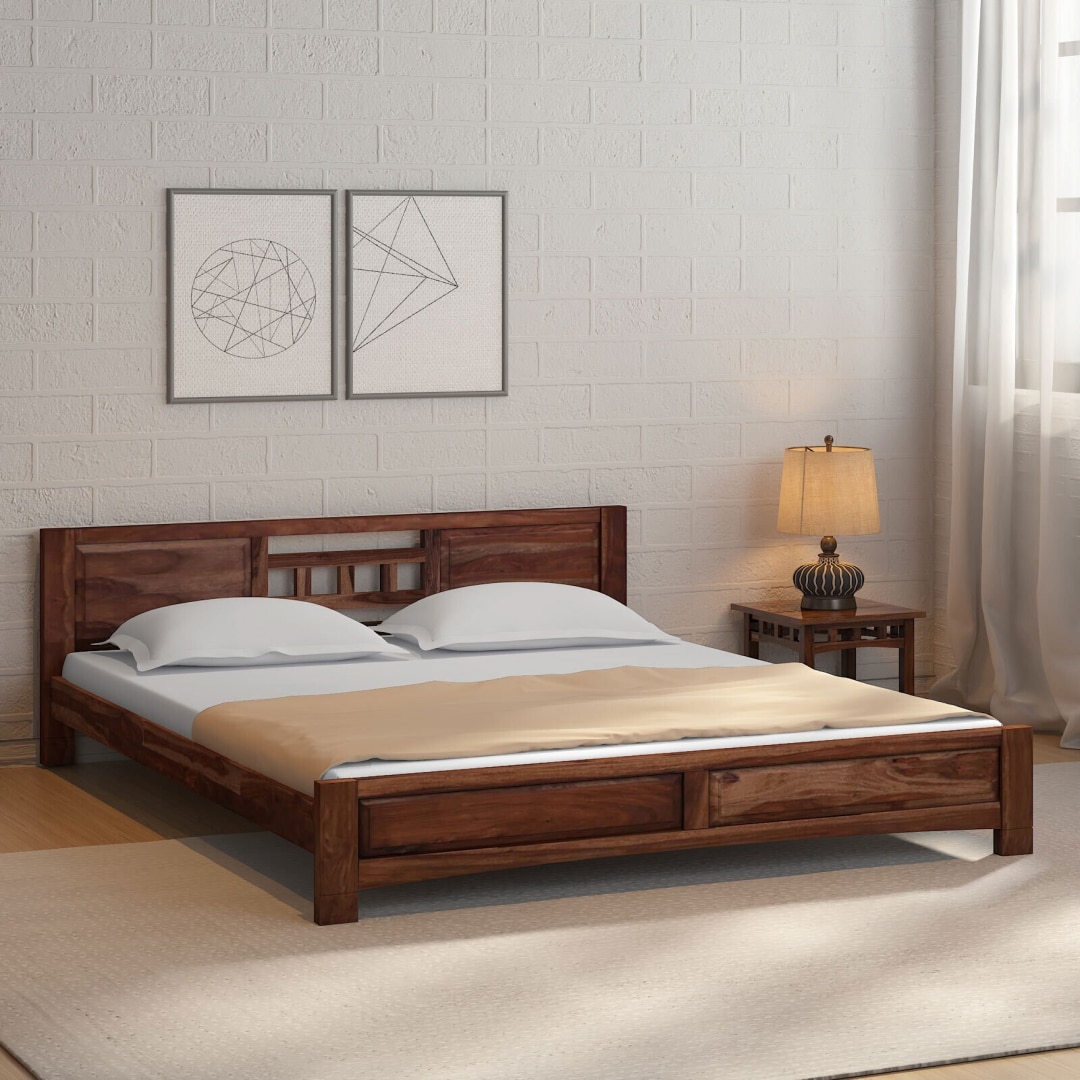 Misty Solid Wood King  Size Bed Without Storage (Provincial Teak Finish) - Interior Valley