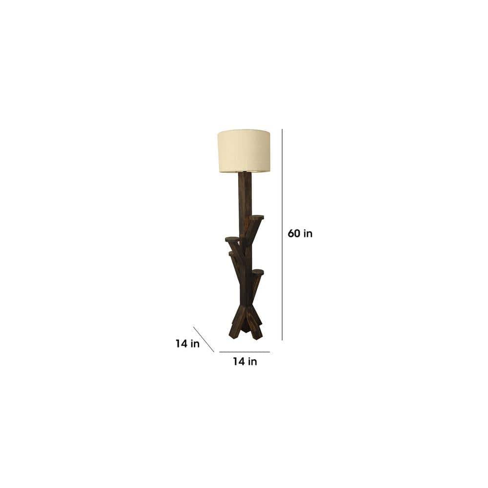 Woods Wooden Floor Lamp with Brown Base and Jute Fabric Lampshade